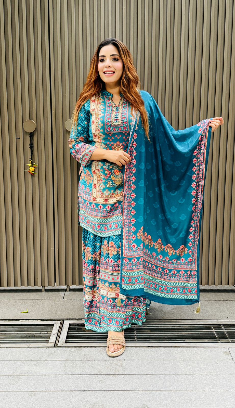 Luxe Maslin Sharara Set- Blue, Yellow